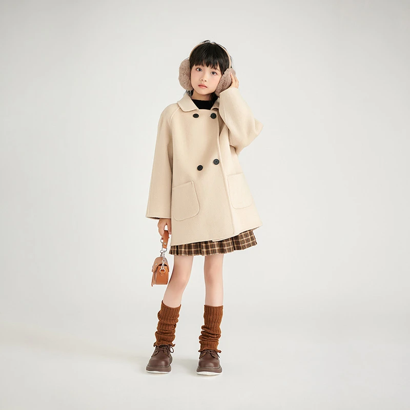高端2025新款男女童双面羊毛呢子外套中大童韩版中长洋气羊毛大衣