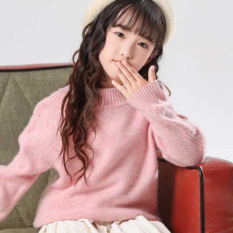 秋冬儿童圆领山羊绒男女套头针织衫纯色保暖加厚羊毛打底毛衣