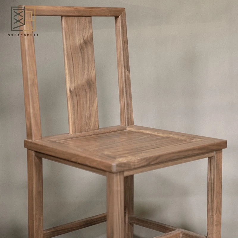 北美黑胡桃木矮桩餐椅新中式家用靠背餐椅矮款餐椅简约家用实木椅