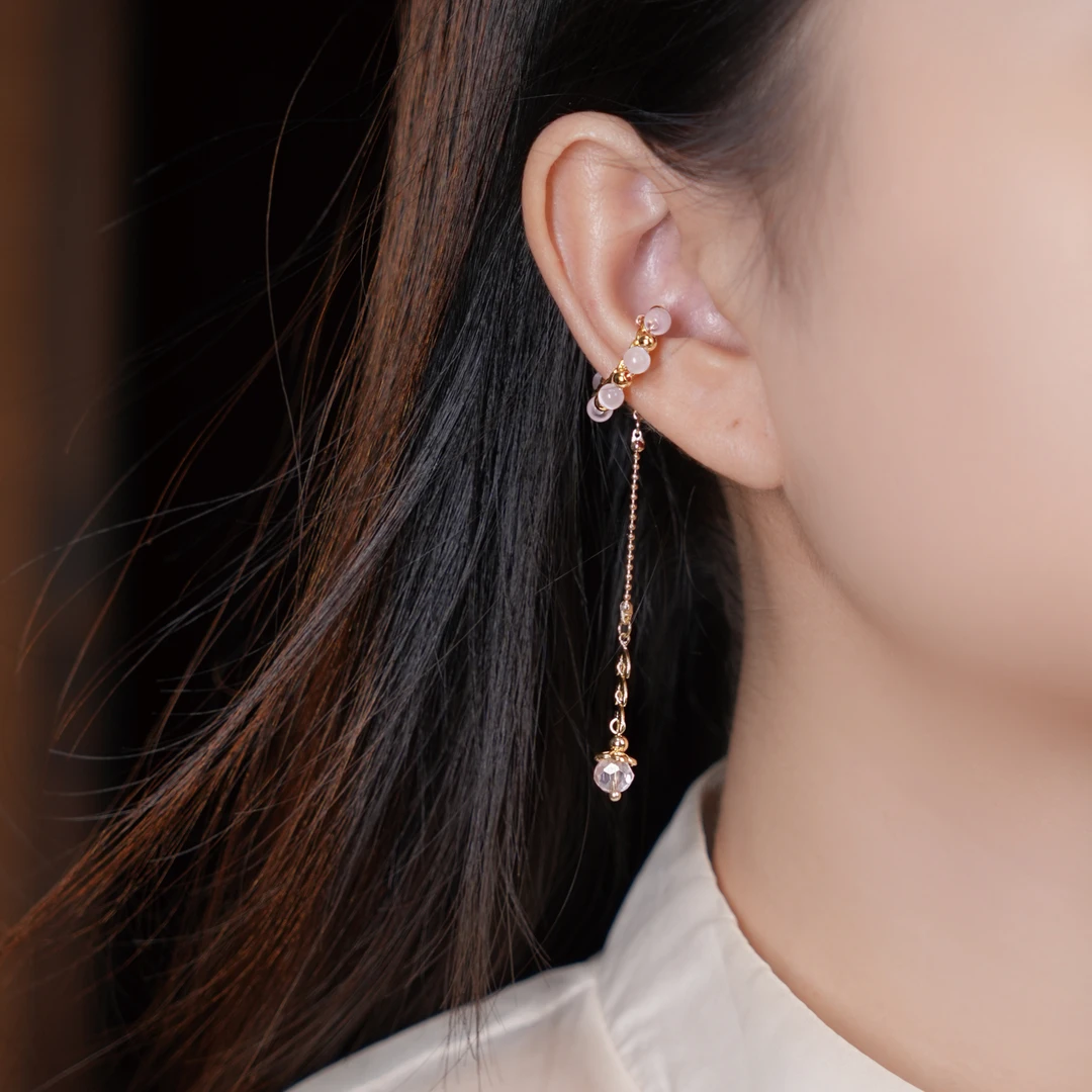 吾珥 铜合金耳饰 木槿系列·耳骨夹/WEEJ08 原创设计中式国风粉色