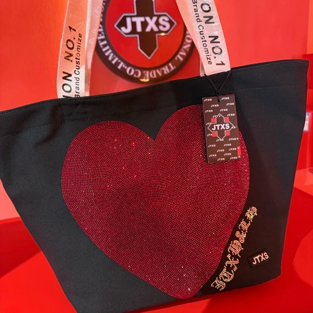 JTXS【原创爱心】小号烫钻进口工艺红心水钻洗水防水涂层固色帆布包