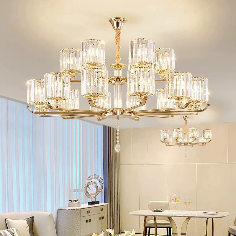 美式轻奢水晶灯客厅2024年新款现代奢华大气餐厅卧室吸吊两用灯具
