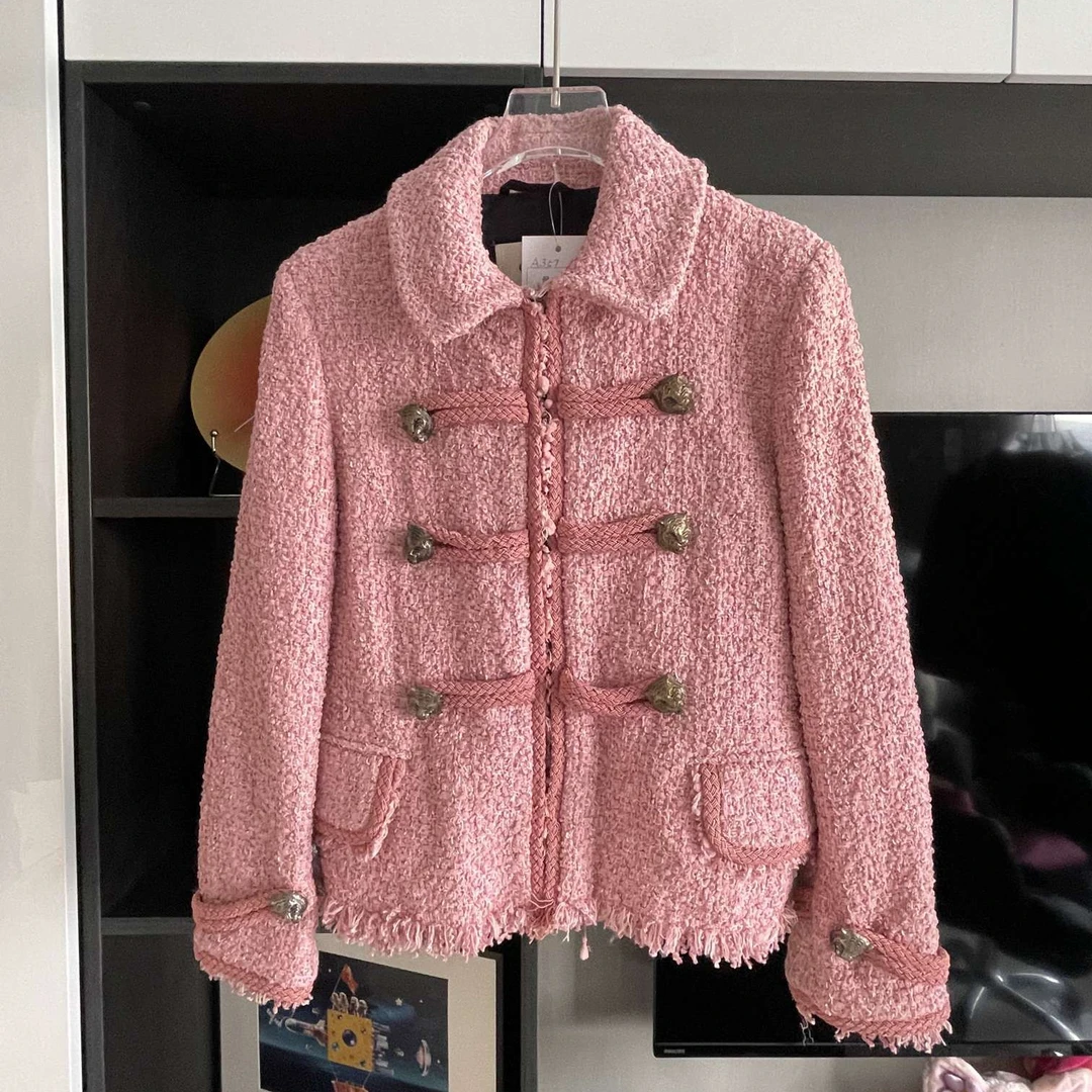 gucci套装 粉色粗呢编制外套 99新 38码  A357