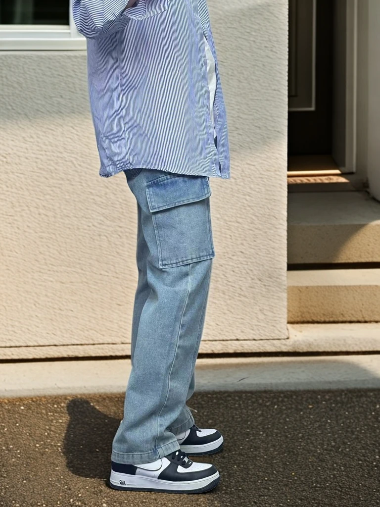 美式复古工装牛仔裤软牛仔抽绳复古潮流百搭神裤