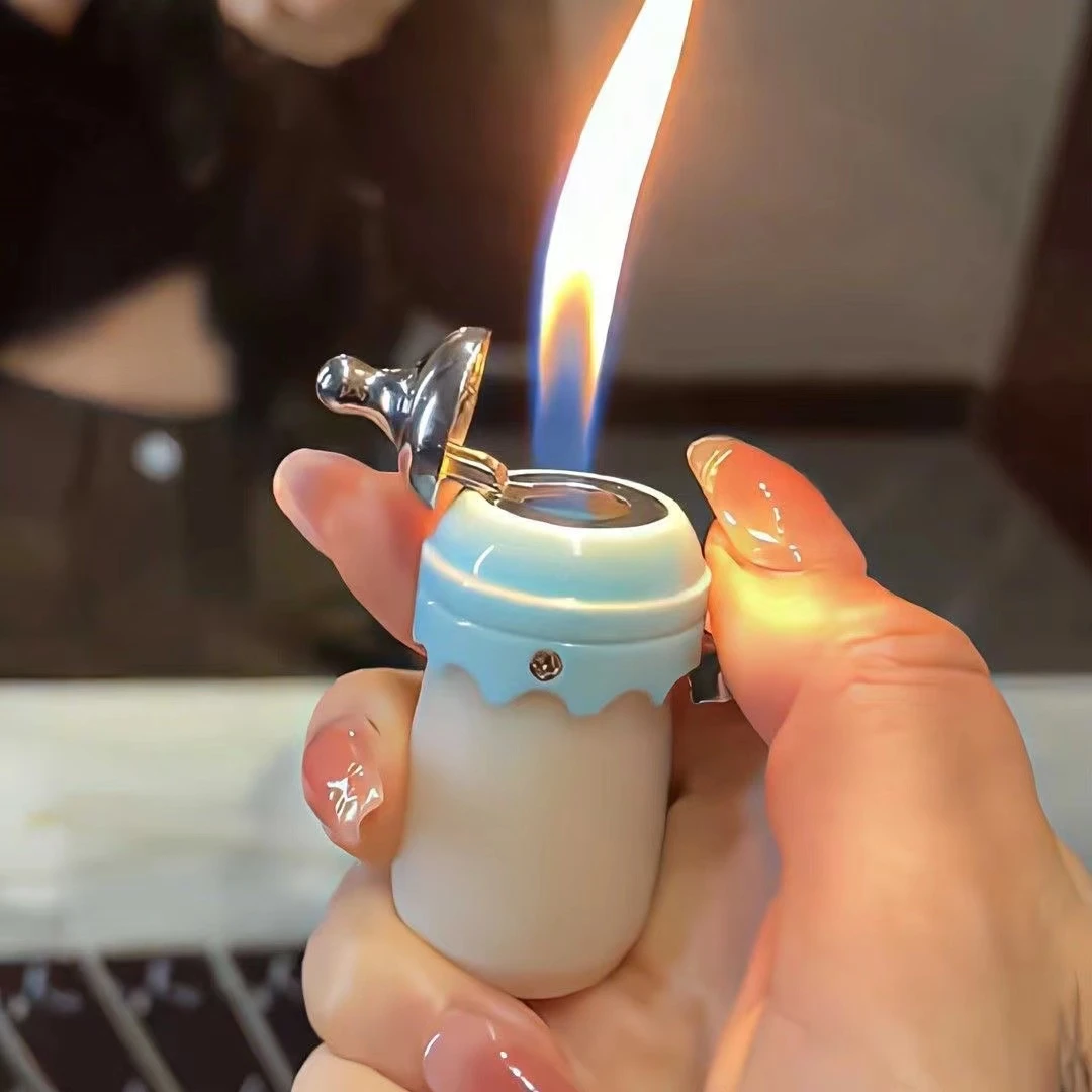 小奶瓶可爱迷你卡通带钥匙扣充气明火创意打火机ins闺蜜送女友礼