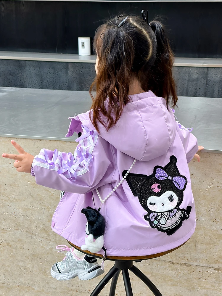 女童外套春秋款库洛米2025新款小女孩洋气连帽风衣韩范儿童冲锋衣