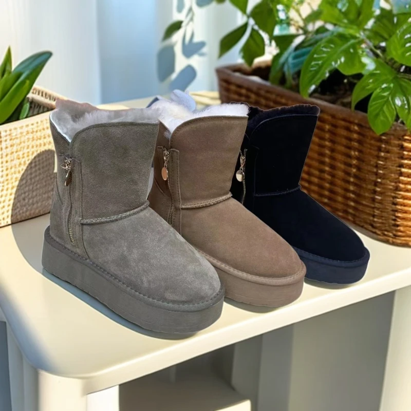 冬季加绒时尚百搭牛加厚雪地棉女鞋女款厚底高筒保暖雪地靴5805-1