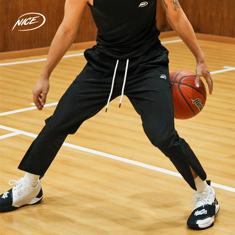 NICEID NICE九分运动裤男春秋款宽松直筒长裤刺绣LOGO篮球训练裤
