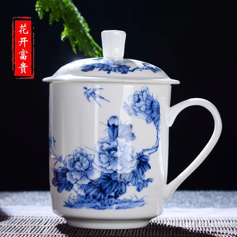 景德镇骨瓷个人专用茶杯会议杯加字杯子办公杯陶瓷茶杯带盖泡茶杯