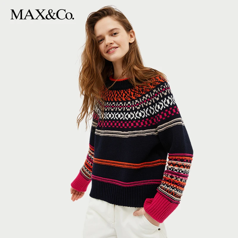 MAX&Co.秋冬北欧风条纹提花羊毛毛衣7364043003