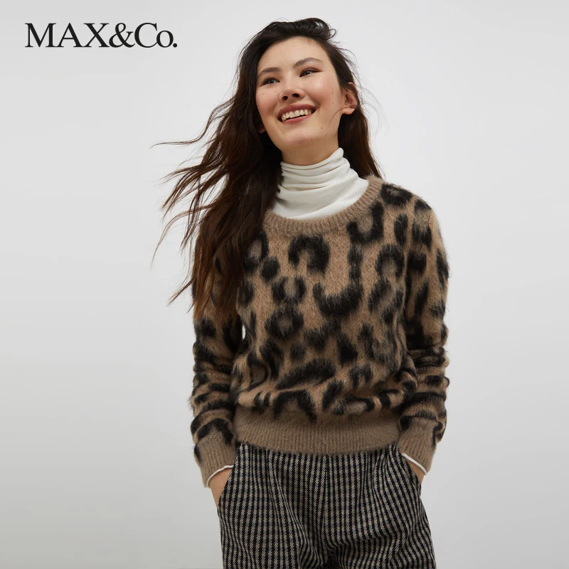 MAX&Co.秋冬新款 斑点提花套头衫豹纹百搭宽松短款圆领时尚maxco