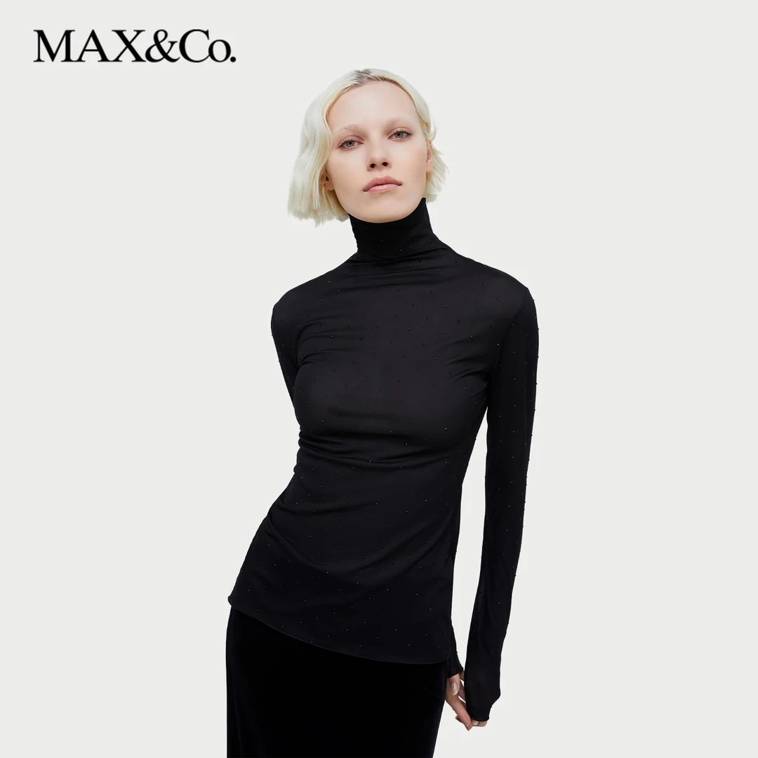 MAX&Co.秋冬女装水钻装饰薄纱长袖T恤针织6946034502