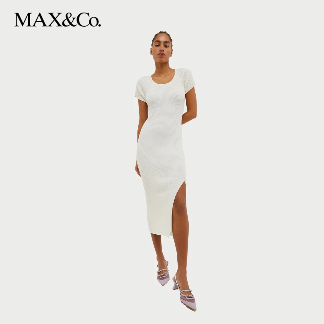 MAXCo.秋冬女装气质罗纹针织短袖收腰连衣裙6326014102