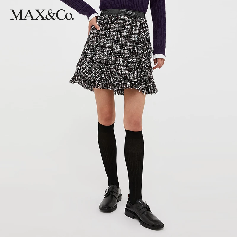 MAX&Co.春夏 流苏边粗花呢迷你半裙7101183003