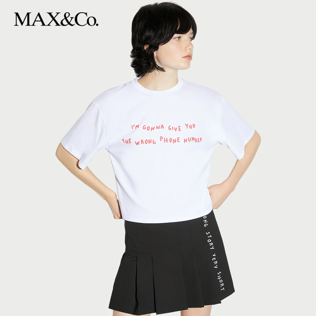 MAX&Co.2024早秋新款BlaBlaBla合作系列宽松T恤衫8976024102