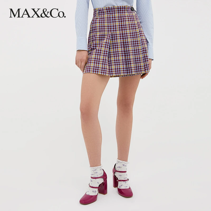 MAX&Co.春夏 弹力斜纹百褶迷你半裙7101053003