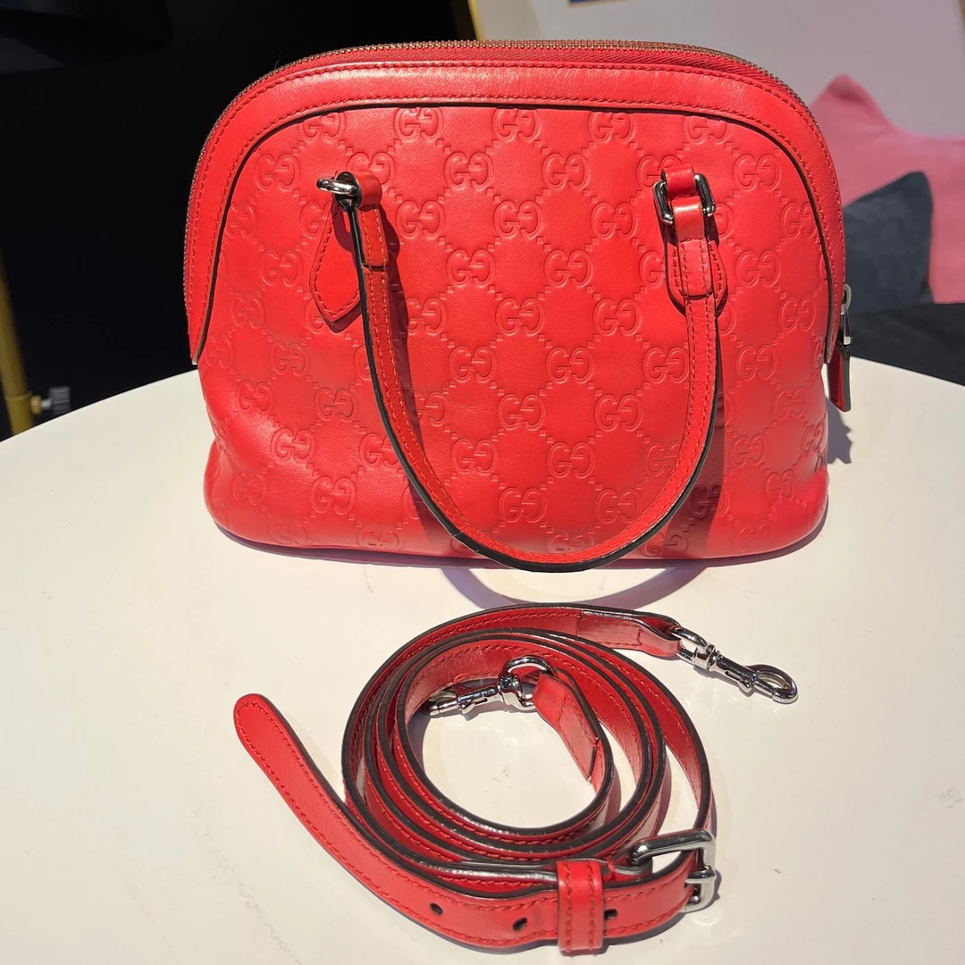 99新 GUCCI/古驰 Gucci红色中古全皮贝壳包拼色黑红小号有肩带