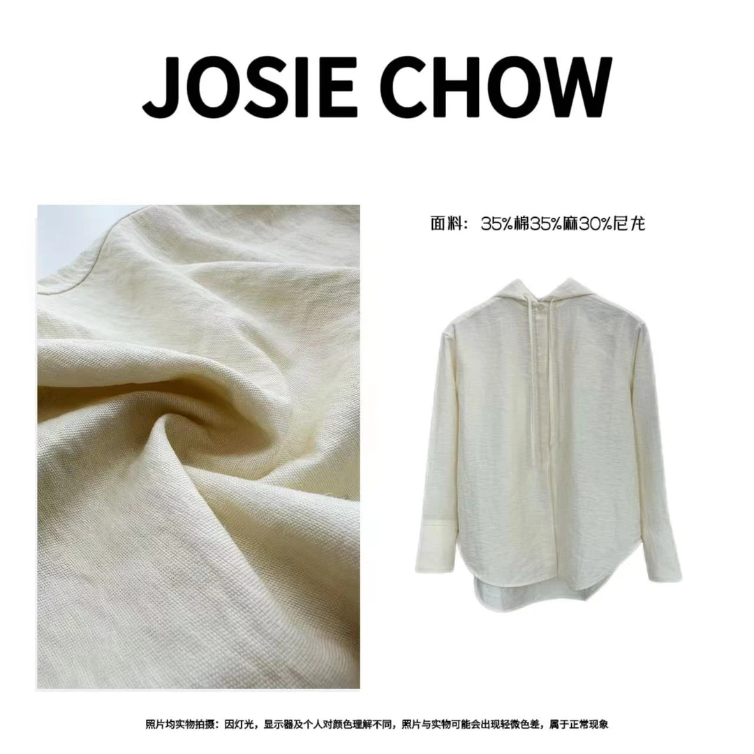 JOSIE CHOW【棉麻】春夏新款混纺连帽抽绳上衣。JC842218