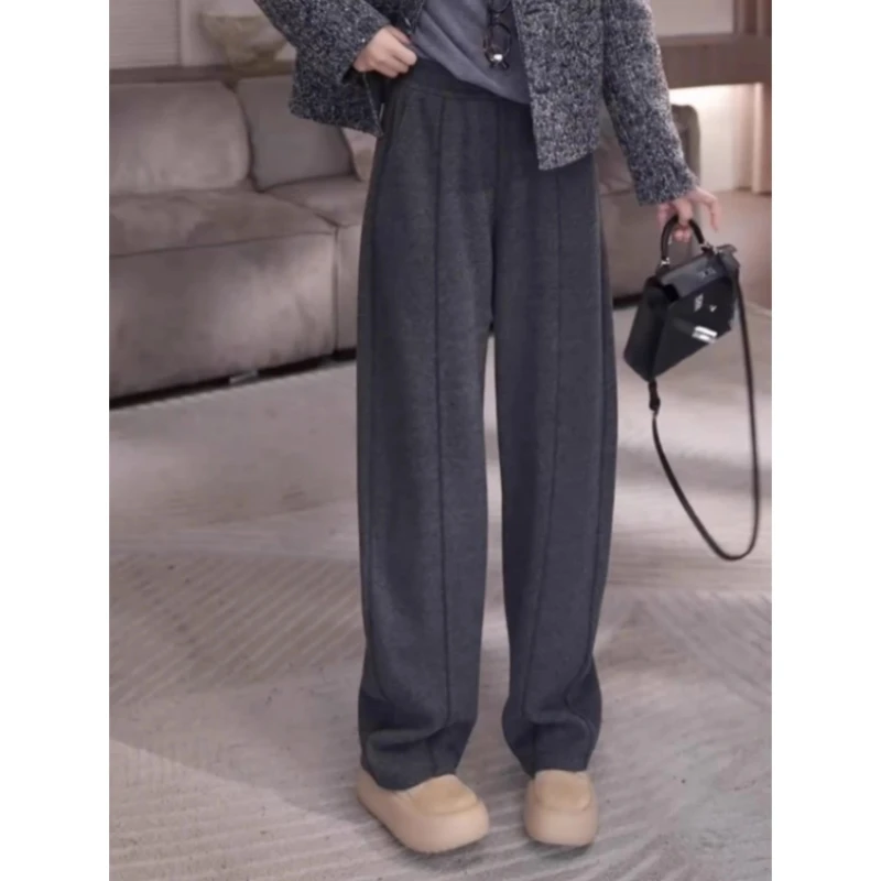 高端小众设计感休闲裤女2025秋冬梨形身材宽松简约显瘦百搭弯刀裤