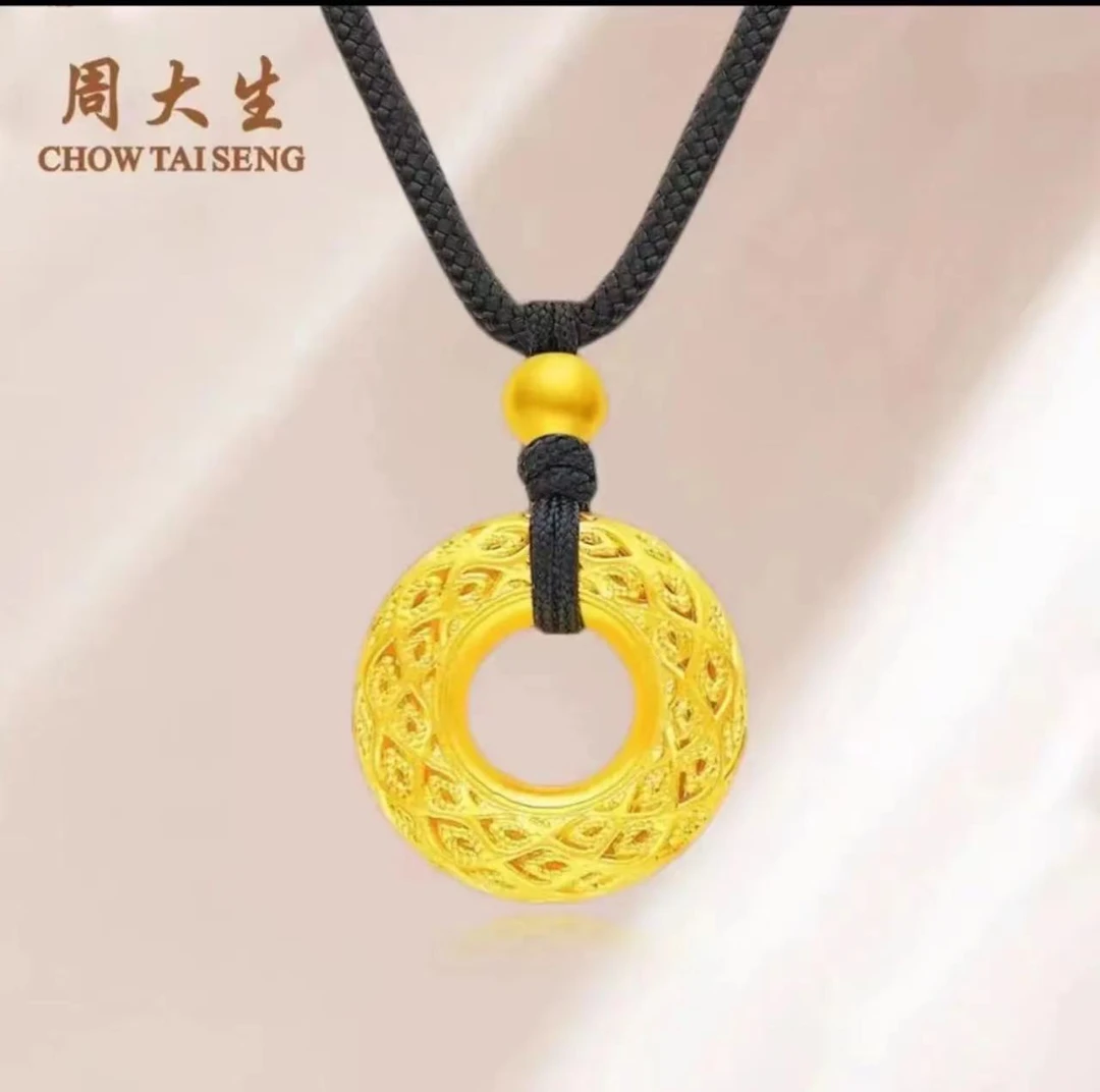 周大生足金999凤羽平安扣吊坠编织复古精美吊坠