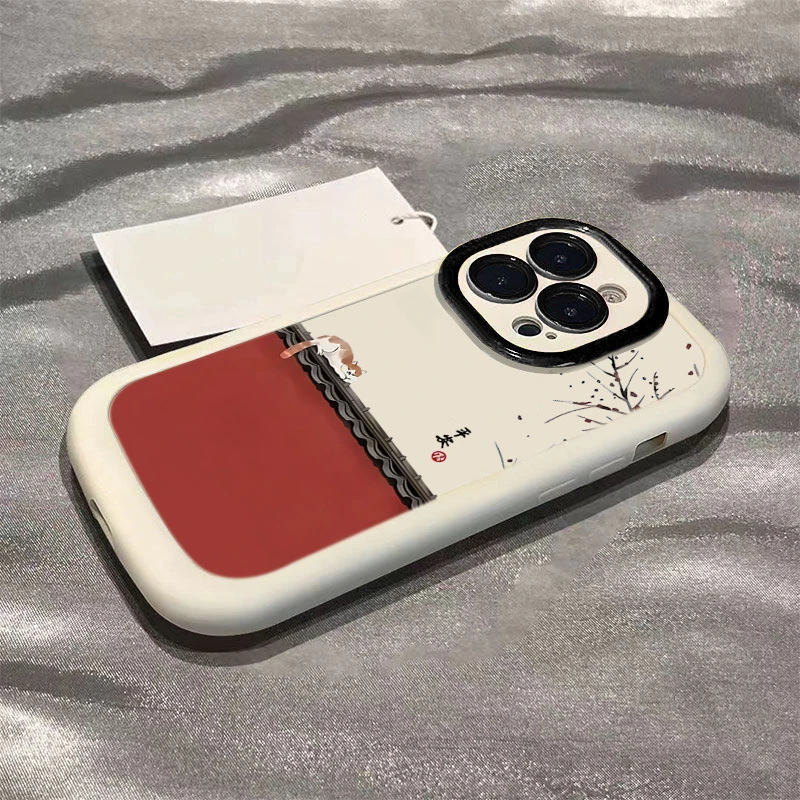 红墙猫咪适用iphone13/14手机壳苹果15pro/12/11华为oppo小米vivo