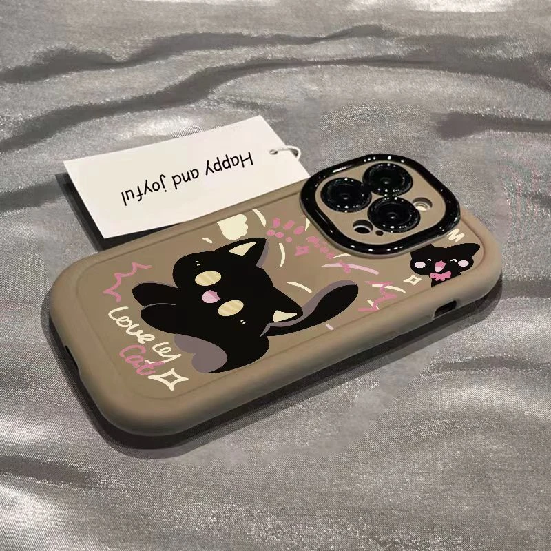 紫框黑猫适用iphone13/14手机壳苹果15pro/12/11华为oppo小米vivo