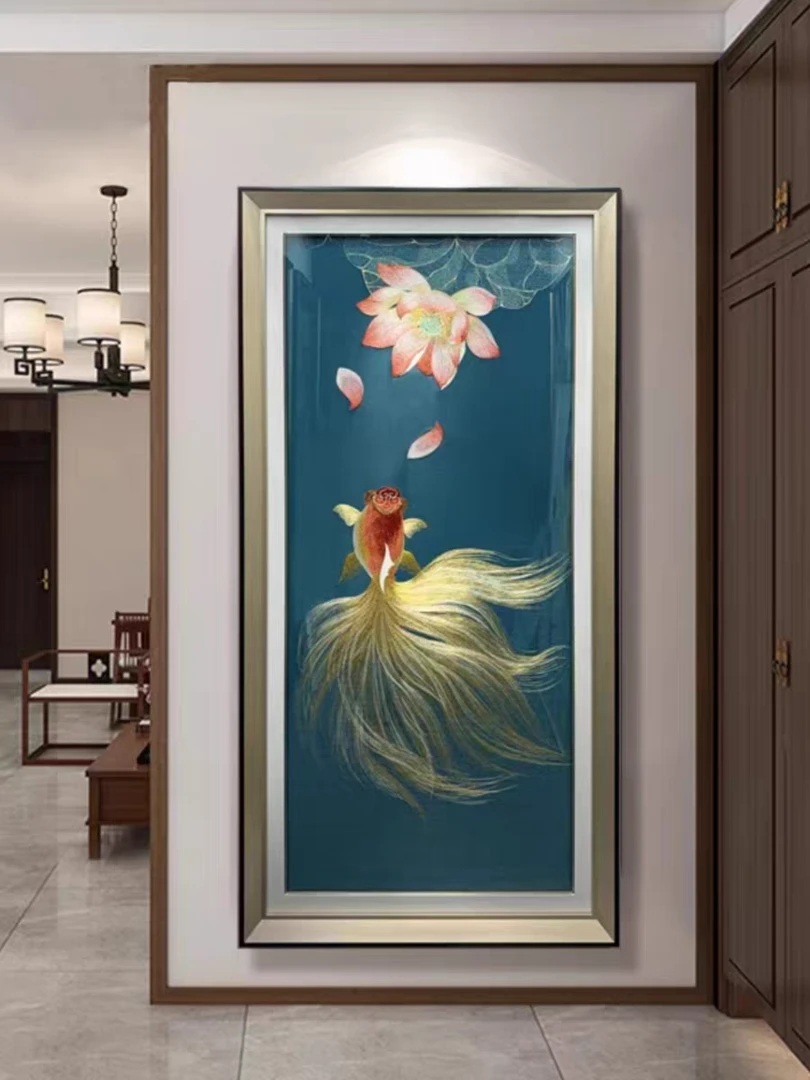 【荷花锦鲤鱼】高端刺绣织锦绣挂画迎门织锦绣装饰画苏绣走廊壁画