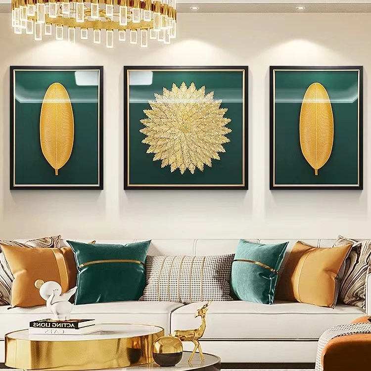 沙发背景墙装饰画现代简约立体实物画墙画家大业大轻奢三连图壁画