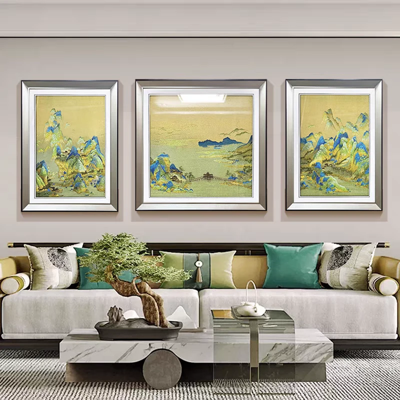 【千里江山】高端刺绣织锦绣轻奢大气沙发背景墙壁画刺绣织锦绣挂画