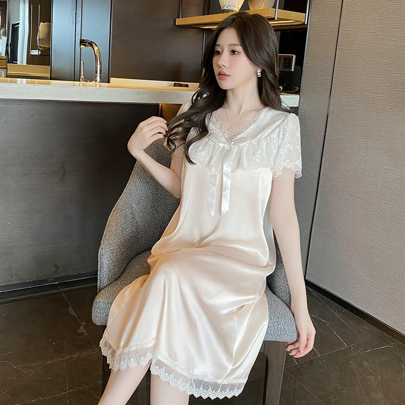夏天冰丝睡裙女款爆款2025新款带胸垫女士睡衣女夏季家居服可外穿