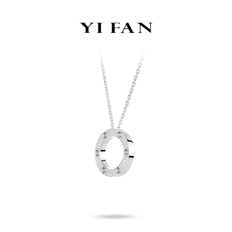 吊坠925银合成锆石 20560-银色满钻圈圈镂空满天星百搭项链