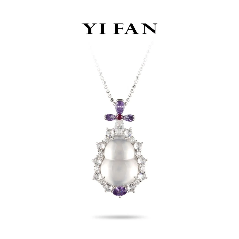 吊坠925银合成锆石 2416-蓝点十字架白葫芦简约项链