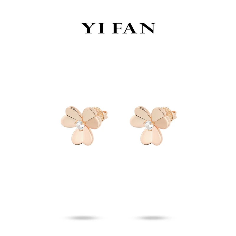 925银合成锆石耳饰 3795-玫金色三瓣花百搭耳环