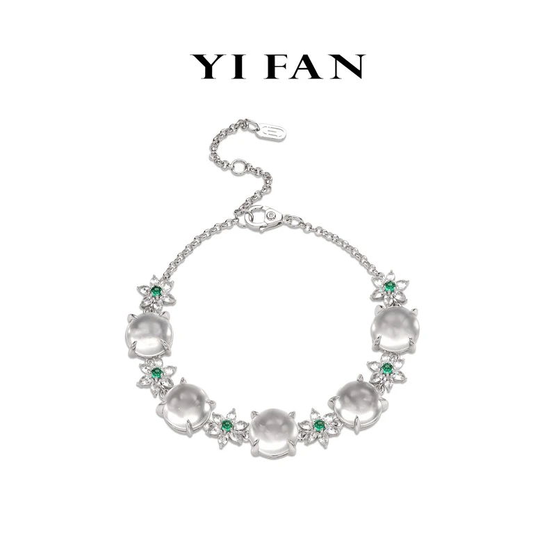 925银合成锆石手链 五金女孩-4211-绿点花瓣蛋面手链