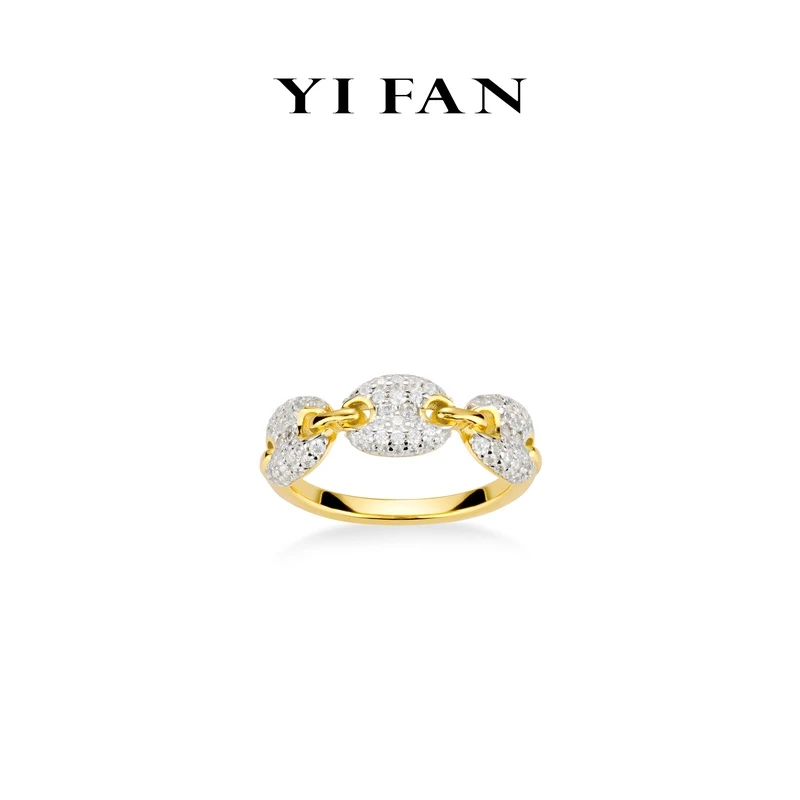 925银合成锆石戒指 1737-白色满钻环环相扣金臂百搭戒指