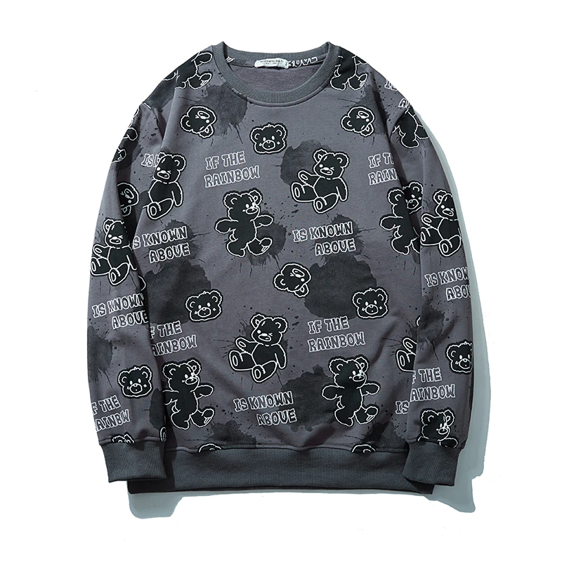 大码男装潮胖子加肥加大休闲宽松小熊印花圆领卫衣秋季上衣DT043