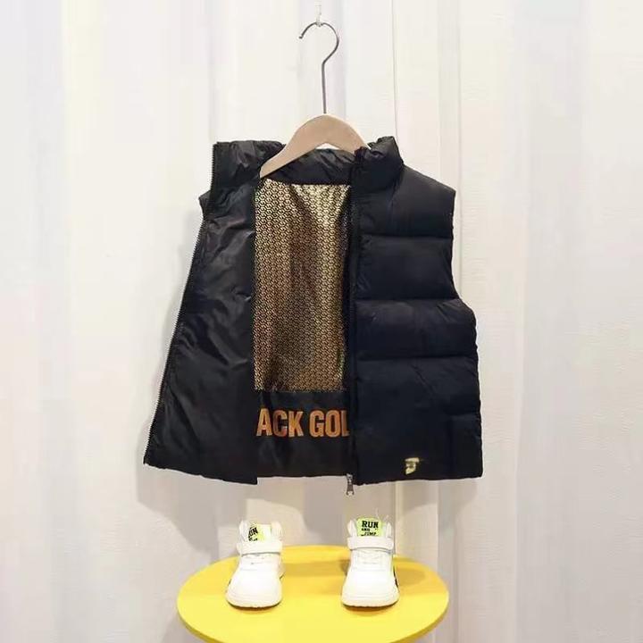 HJ黑金马甲24年新款儿童男女童棉马甲婴儿洋气宝宝连帽中长款加厚