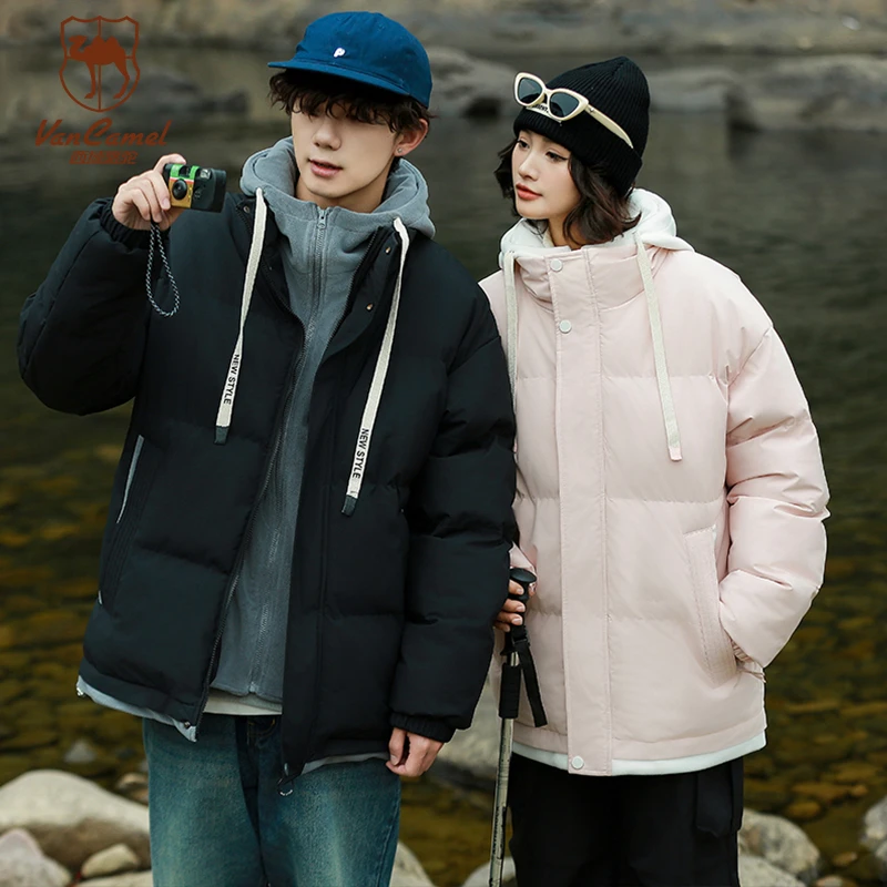 西域骆驼宽松加厚假两件连帽保暖棉服情侣款加厚骑行服FLY1017