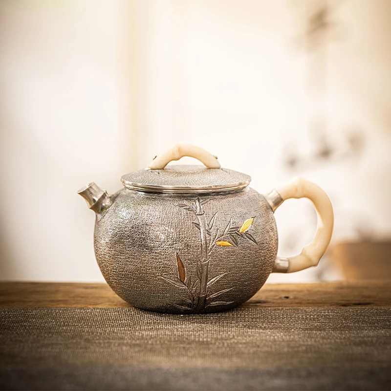 当代 蜂鸟工坊 傳家 竹节牙把牙钮竹子麻纹竹节嘴小壶 SWA11087