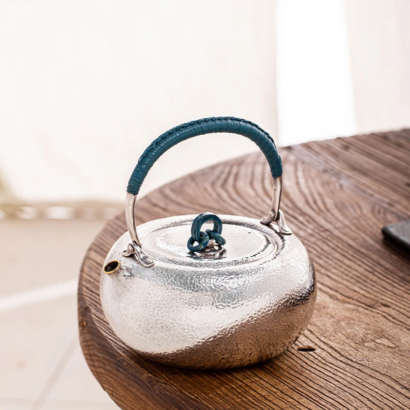 蜂鸟工坊 名匠优选 锤纹漆钮三环提梁烧水壶煮茶银壶 MJYXA2099