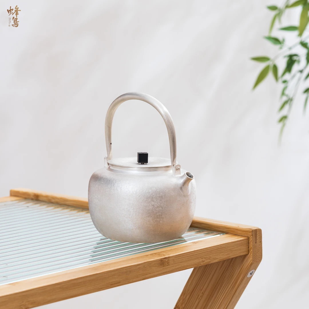 蜂鸟工坊 名匠优选  银把四方木钮拉丝素款提梁小壶 MJYXA3062
