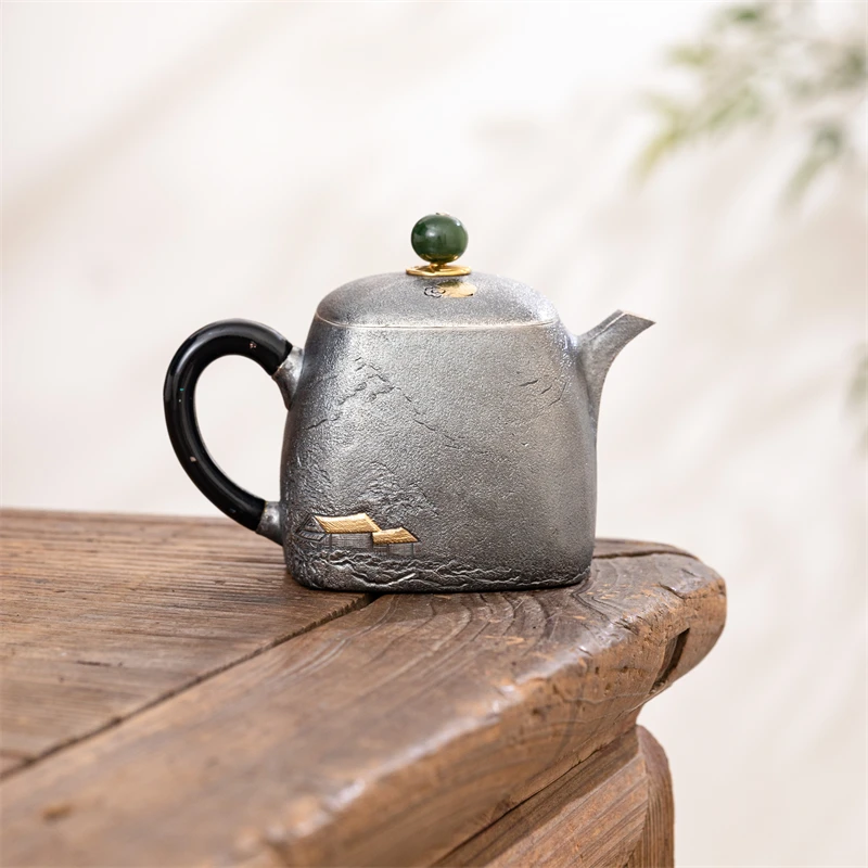 蜂鸟工坊 傳家 漆把麻纹錾刻金屋树四方小壶（图案3号）SWA18051