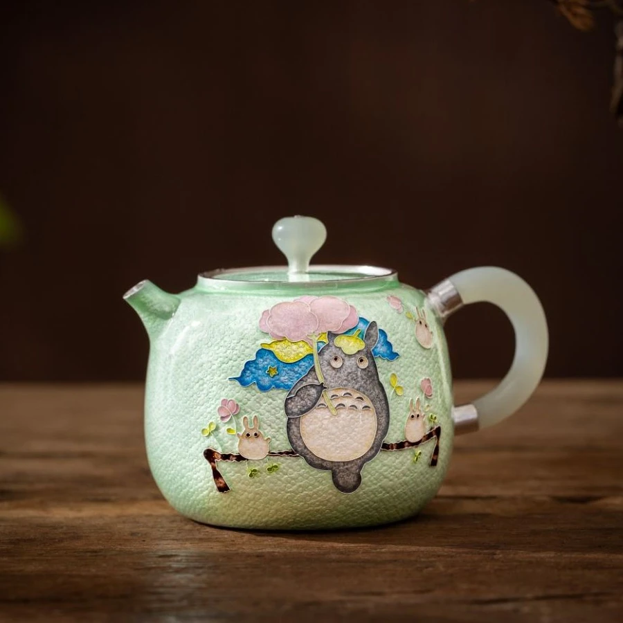 蜂鸟工坊 出口系列七宝烧龙猫泡茶银壶家用茶壶高端茶具FNN1621