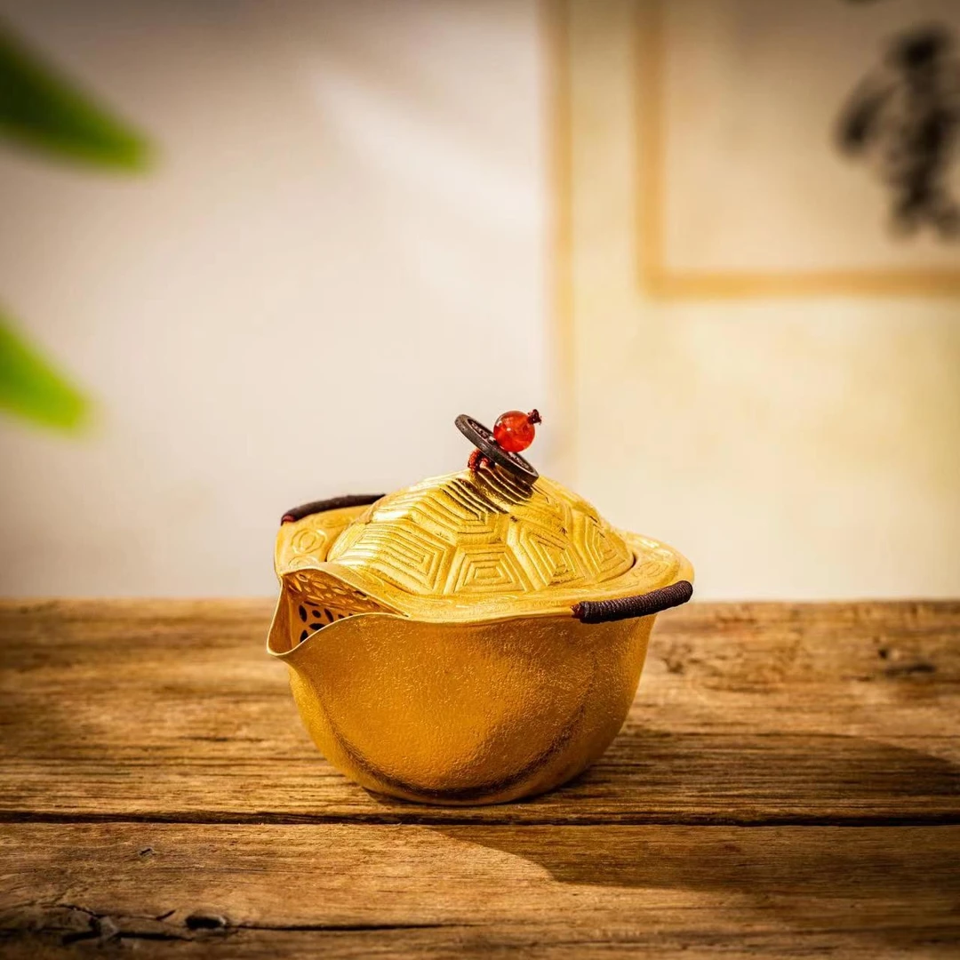 蜂鸟工坊镀金乌龟壳盖碗手抓盖碗富甲一方银壶SWA11162