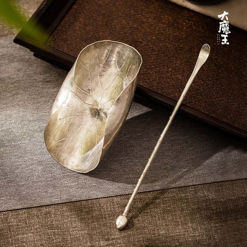 蜂鸟工坊锡雕侠侣荷叶形锡茶则家用茶具配件茶道 WCXCZ0225