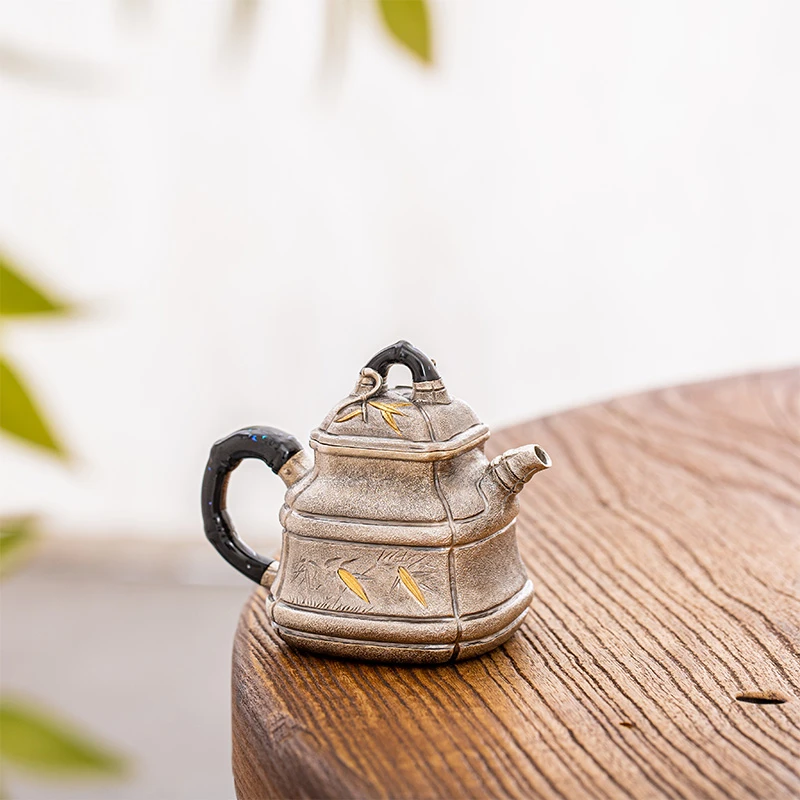 蜂鸟工坊 傳家 漆把漆钮竹节竹叶竹节嘴一块料小壶 SWA18807