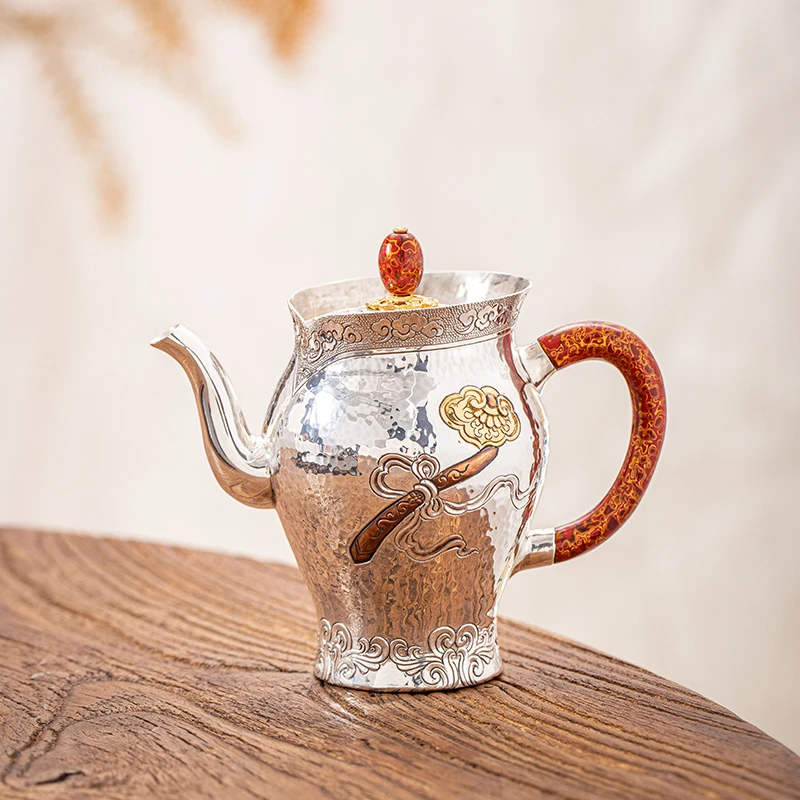 蜂鸟工坊 傳家 把漆钮錾刻花瓶美人肩小壶银壶泡茶壶 SWA11307