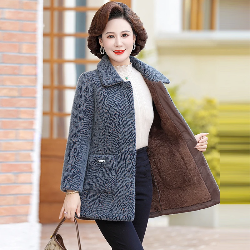 时尚妈妈冬装水貂绒外套加绒保暖上衣50岁中老年女装秋冬大衣加厚
