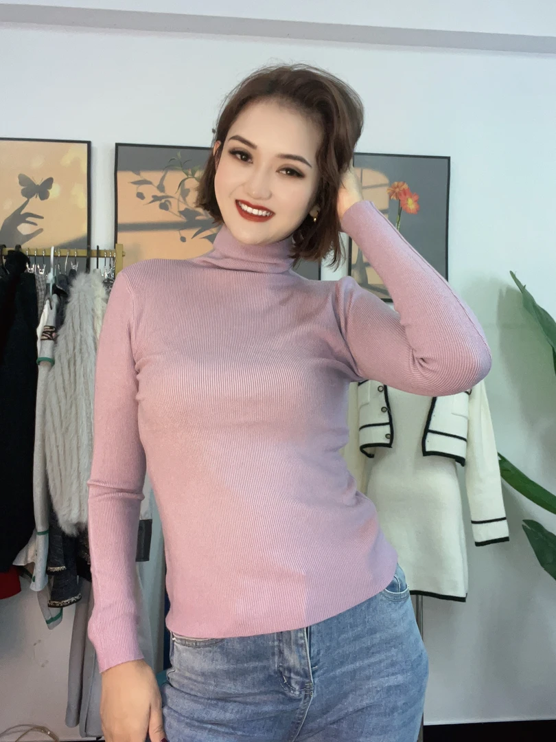 纯色堆堆高领打底衫女秋冬洋气内搭羊绒毛衣加厚修身显瘦针织上衣