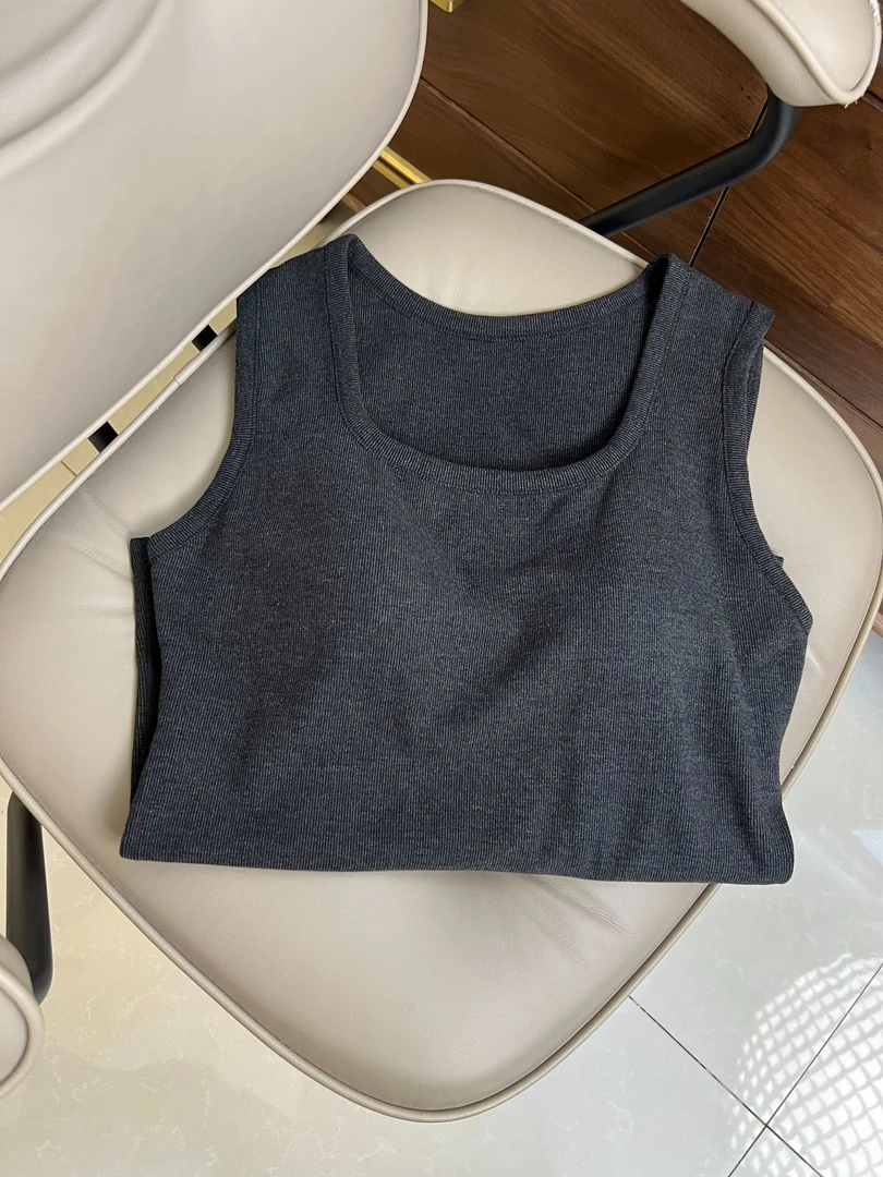 菲菲定制  2024新款 女竖条德绒方领连杯女士保暖养肤背心